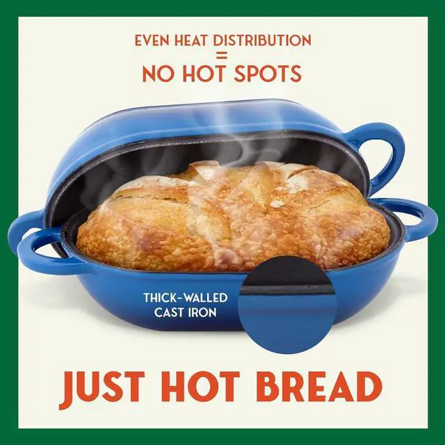 Alt view image 4 of 7 - Enameled Cast Iron Bread Oven (Blue), Non-Stick Single Loaf Cast Iron Bread Pan with Lid, Easy Homemade Sourdough Dutch Oven with Lid, Oven-Safe Artisan Bread Baking Pan, Cast Iron Loaf Pan with Lid