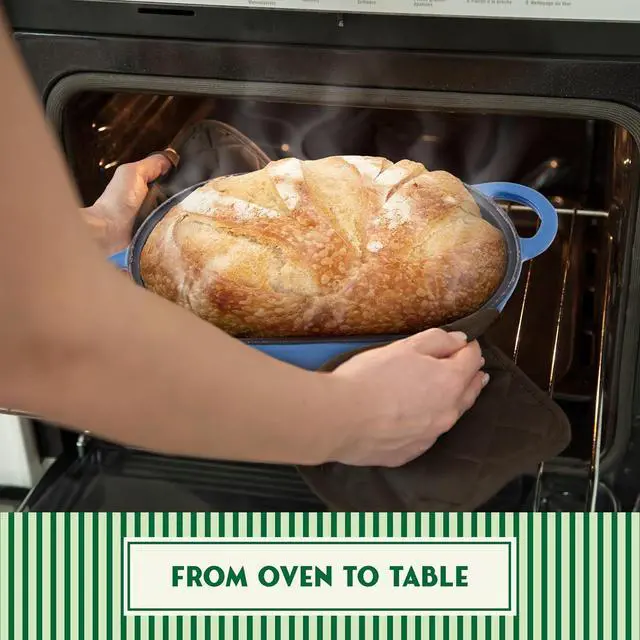 Alt view image 6 of 7 - Enameled Cast Iron Bread Oven (Blue), Non-Stick Single Loaf Cast Iron Bread Pan with Lid, Easy Homemade Sourdough Dutch Oven with Lid, Oven-Safe Artisan Bread Baking Pan, Cast Iron Loaf Pan with Lid
