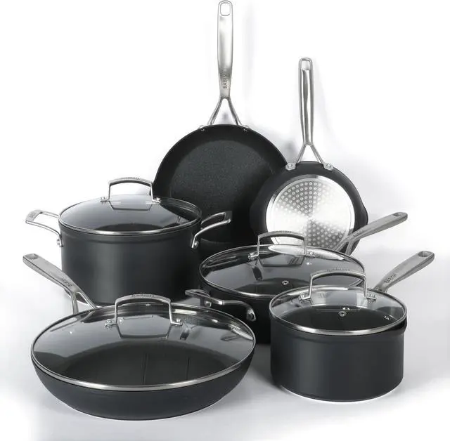 Main image of Babish 10 Piece Hard Anodized Laser Titanium Forever Non Stick Technology Durable Pots and Pans Cookware Set - Black