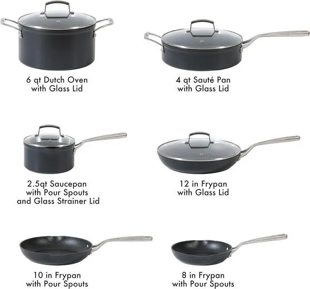 Alt view image 3 of 7 - Babish 10 Piece Hard Anodized Laser Titanium Forever Non Stick Technology Durable Pots and Pans Cookware Set - Black