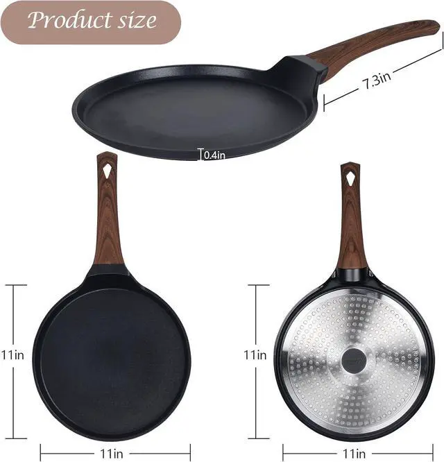 Alt view image 5 of 7 - Vinchef Nonstick Crepe Pan, 11inch Skillet Pan for Dosa Tawa Omelette Tortillas Crispy Pancake, Griddle Pancake Pan, PFOA FREE and Induction Compatible