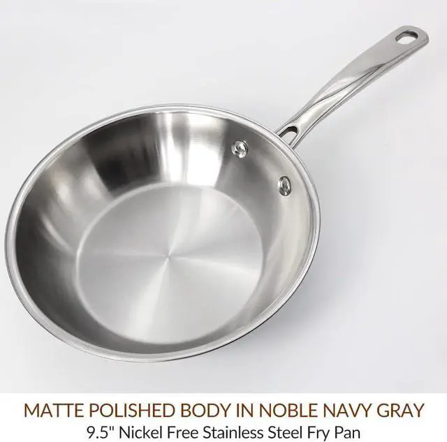 Alt view image 2 of 5 - HOMICHEF Navy Gray 9.5-Inch NICKEL FREE Fry Pan Stainless Steel (No Toxic Non Stick Coating) - Induction Cookware Frying Pan - Noble Fry Pan Stainless Steel Wok Nickel Free Pans Skillets