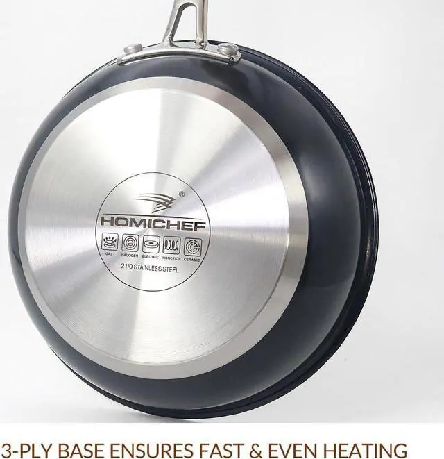 Alt view image 3 of 5 - HOMICHEF Navy Gray 9.5-Inch NICKEL FREE Fry Pan Stainless Steel (No Toxic Non Stick Coating) - Induction Cookware Frying Pan - Noble Fry Pan Stainless Steel Wok Nickel Free Pans Skillets