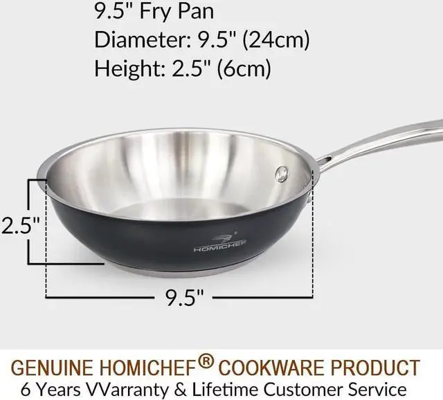 Alt view image 5 of 5 - HOMICHEF Navy Gray 9.5-Inch NICKEL FREE Fry Pan Stainless Steel (No Toxic Non Stick Coating) - Induction Cookware Frying Pan - Noble Fry Pan Stainless Steel Wok Nickel Free Pans Skillets