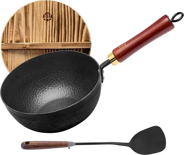 Main image of WANGYUANJI Handmade Cast Iron Wok,Non-Coated Stir Fry Pan,8.6-Inch Iron Pot with Lid and Spatula,Suitable for Home Cooking, Compatible with Induction, Gas, and Electric Ceramic Cooktops