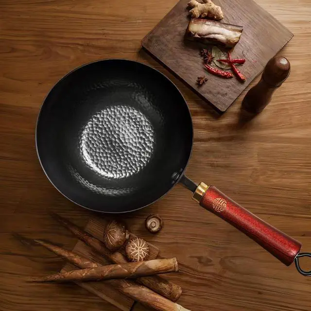Alt view image 4 of 7 - WANGYUANJI Handmade Cast Iron Wok,Non-Coated Stir Fry Pan,8.6-Inch Iron Pot with Lid and Spatula,Suitable for Home Cooking, Compatible with Induction, Gas, and Electric Ceramic Cooktops