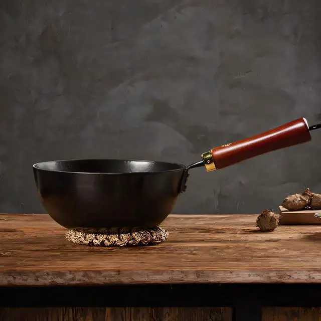 Alt view image 6 of 7 - WANGYUANJI Handmade Cast Iron Wok,Non-Coated Stir Fry Pan,8.6-Inch Iron Pot with Lid and Spatula,Suitable for Home Cooking, Compatible with Induction, Gas, and Electric Ceramic Cooktops
