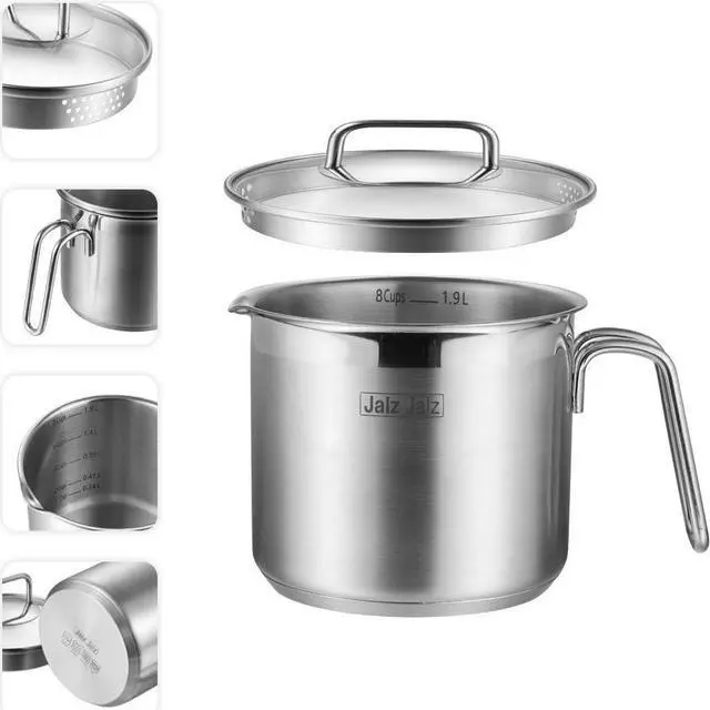 Alt view image 2 of 5 - Stainless Steel Saucepan With Glass Lid,Classic Cookware, Sauce Pan,2 Quart for Boiling Milk, Sauce, Gravies, Pasta,Noodles
