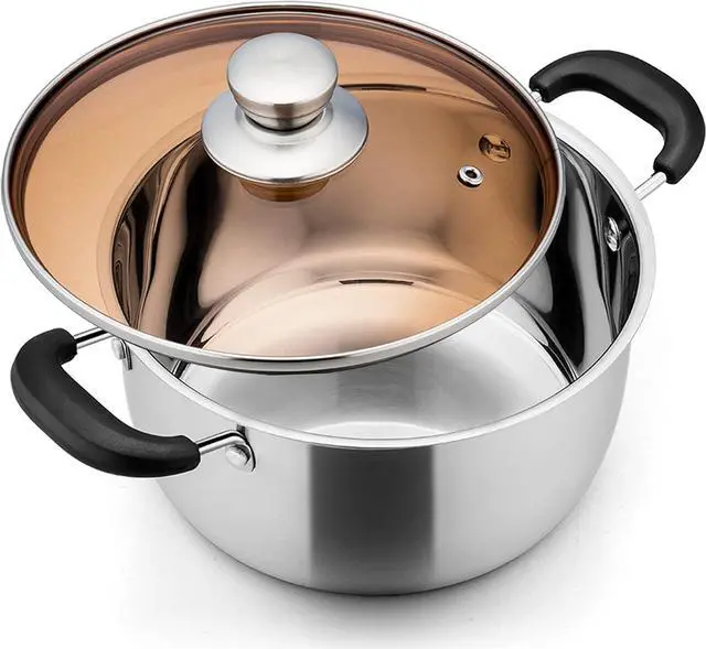 Main image of E-far 4 Quart Stock Pot, Stainless Steel Metal Soup Pot with Glass Lid for Cooking, Healthy & Rust Free, Heavy Duty & Dishwasher Safe
