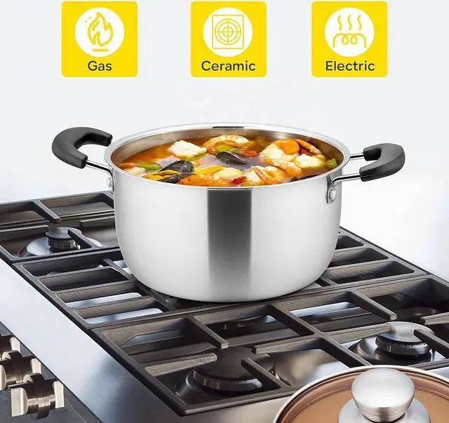 Alt view image 2 of 7 - E-far 4 Quart Stock Pot, Stainless Steel Metal Soup Pot with Glass Lid for Cooking, Healthy & Rust Free, Heavy Duty & Dishwasher Safe
