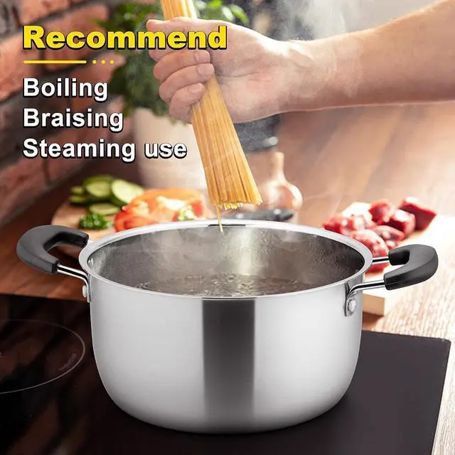 Alt view image 4 of 7 - E-far 4 Quart Stock Pot, Stainless Steel Metal Soup Pot with Glass Lid for Cooking, Healthy & Rust Free, Heavy Duty & Dishwasher Safe