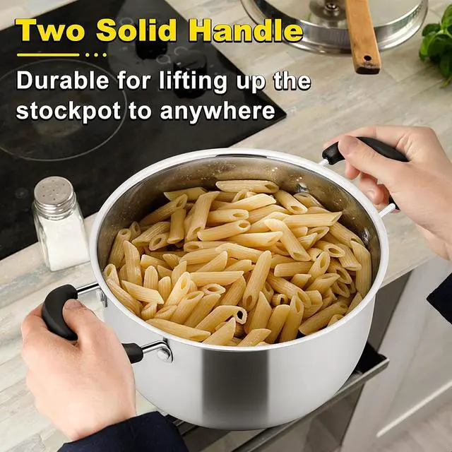 Alt view image 5 of 7 - E-far 4 Quart Stock Pot, Stainless Steel Metal Soup Pot with Glass Lid for Cooking, Healthy & Rust Free, Heavy Duty & Dishwasher Safe