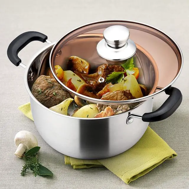 Alt view image 6 of 7 - E-far 4 Quart Stock Pot, Stainless Steel Metal Soup Pot with Glass Lid for Cooking, Healthy & Rust Free, Heavy Duty & Dishwasher Safe