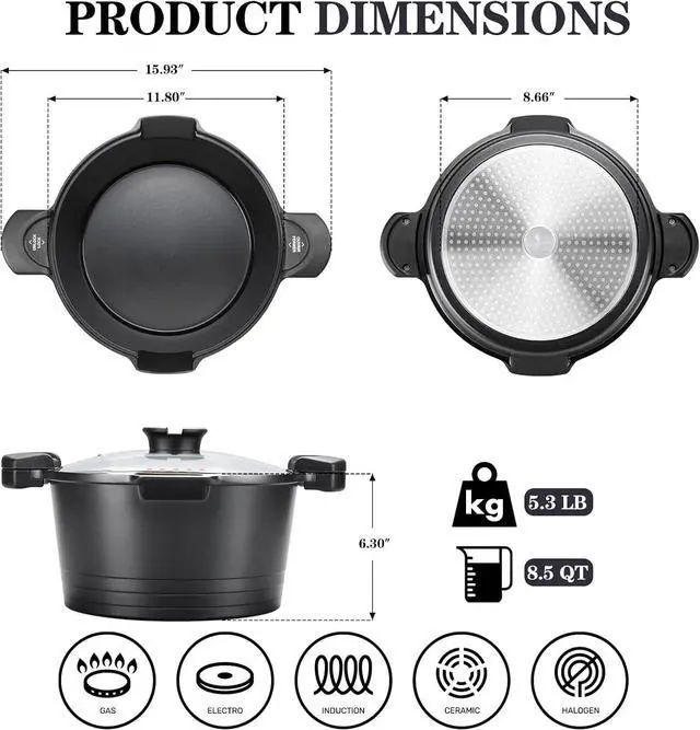 Alt view image 6 of 7 - ACTIV CUISINE 8.5qt Pasta Pot with Strainer Lid, Cast Aluminum Stockpot Multipot, Nonstick Ceramic Coating make Cleanup easy with Tempered Glass Lid, Dishwasher Safe, Induction, Black