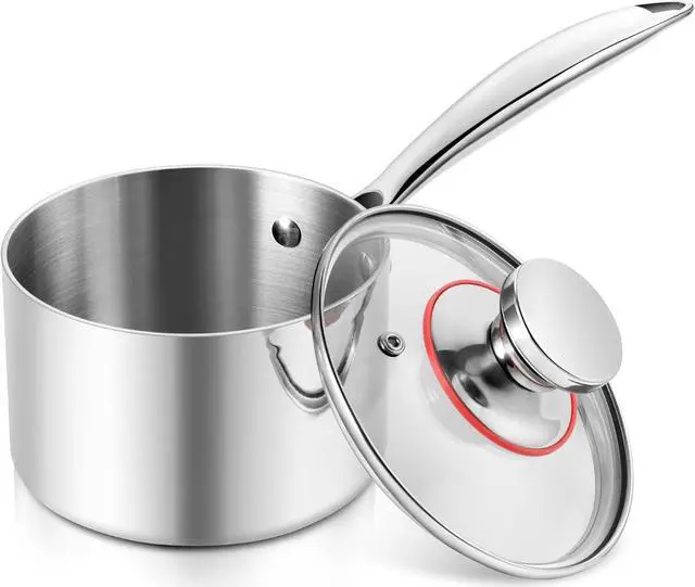 Main image of E-far 1-Quart Saucepan, Tri-Ply Stainless Steel Sauce Pan with Glass Lid, Small Cooking Induction Pot Compatible with All Cooktops, Non Toxic, Oven & Dishwasher Safe