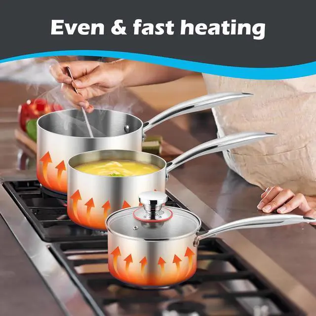 Alt view image 5 of 7 - E-far 1-Quart Saucepan, Tri-Ply Stainless Steel Sauce Pan with Glass Lid, Small Cooking Induction Pot Compatible with All Cooktops, Non Toxic, Oven & Dishwasher Safe
