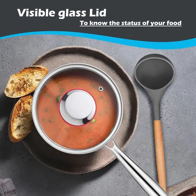 Alt view image 6 of 7 - E-far 1-Quart Saucepan, Tri-Ply Stainless Steel Sauce Pan with Glass Lid, Small Cooking Induction Pot Compatible with All Cooktops, Non Toxic, Oven & Dishwasher Safe