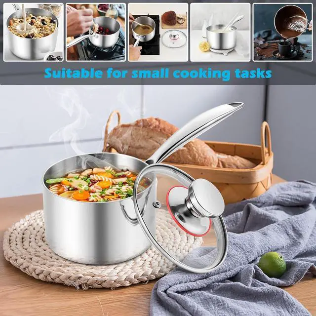 Alt view image 7 of 7 - E-far 1-Quart Saucepan, Tri-Ply Stainless Steel Sauce Pan with Glass Lid, Small Cooking Induction Pot Compatible with All Cooktops, Non Toxic, Oven & Dishwasher Safe