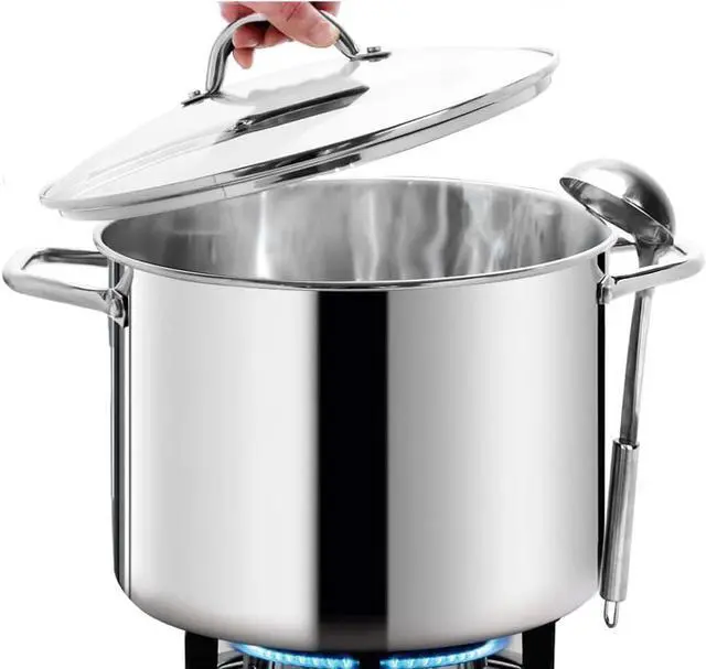 Main image of HOMICHEF 12 Quart LARGE Stock Pot with Glass Lid - NICKEL FREE Stainless Steel Healthy Cookware Stockpots with Lids 12 Quart - Mirror Polished Induction Pot - Commercial Grade Soup Pot Cooking Pot