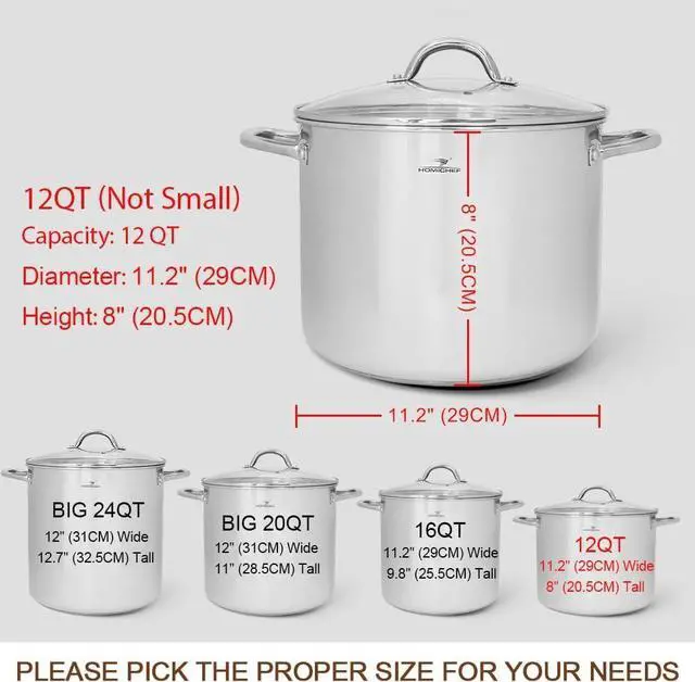 Alt view image 3 of 6 - HOMICHEF 12 Quart LARGE Stock Pot with Glass Lid - NICKEL FREE Stainless Steel Healthy Cookware Stockpots with Lids 12 Quart - Mirror Polished Induction Pot - Commercial Grade Soup Pot Cooking Pot