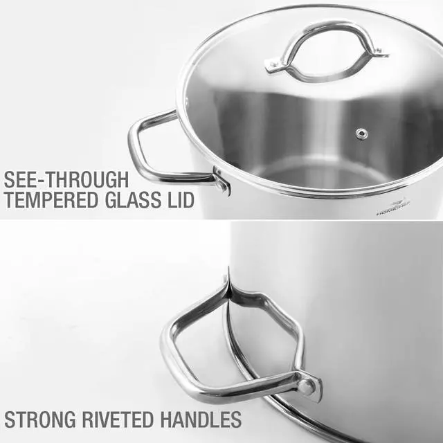 Alt view image 5 of 6 - HOMICHEF 12 Quart LARGE Stock Pot with Glass Lid - NICKEL FREE Stainless Steel Healthy Cookware Stockpots with Lids 12 Quart - Mirror Polished Induction Pot - Commercial Grade Soup Pot Cooking Pot