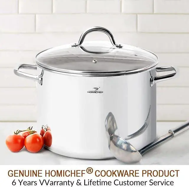 Alt view image 6 of 6 - HOMICHEF 12 Quart LARGE Stock Pot with Glass Lid - NICKEL FREE Stainless Steel Healthy Cookware Stockpots with Lids 12 Quart - Mirror Polished Induction Pot - Commercial Grade Soup Pot Cooking Pot