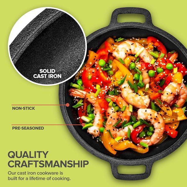 Alt view image 4 of 7 - Cast Iron Dutch Oven Pot with Lid, 3-in-1, 5 Quart Cast Iron Dutch Oven with Cast Iron Skillet Lid, Cast Iron Pot with Lid, Preseasoned Cast Iron Pots and Pans Set, RV or Lodge Camping Cast Iron Set