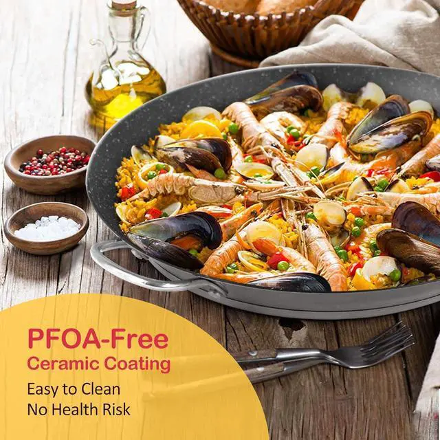 ACTIV CUISINE 14" Paella Pan - Stainless Steel Non-Stick For 4-6 Servings, Induction Compatible