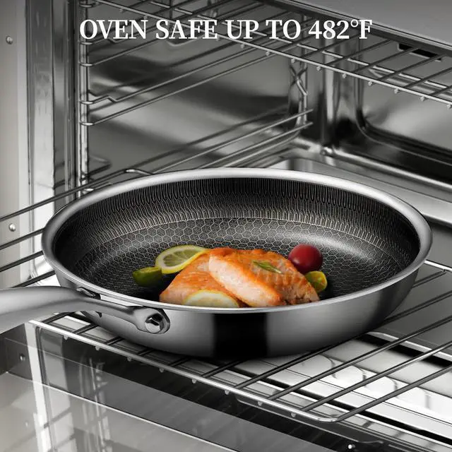 Alt view image 7 of 7 - 6 Pieces Stainless Steel Frying Pan Set with Lids, Honeycomb Nonstick Frying Pan Set 3 Pcs,Induction Skillet Set Egg Omelette Frying Pan Set W/Lid, Induction Compatible, PFOA Free