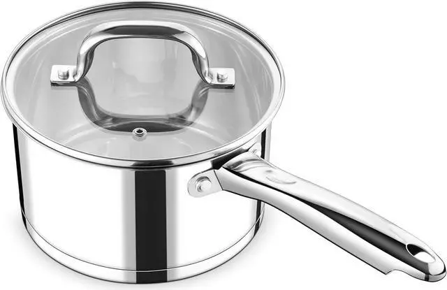 Main image of P&P CHEF 3 Quart Saucepan with Lid, Stainless Steel Small Cooking Pot Induction Sauce Pan for Pasta Soup, Ergonomic Handle & Tri-ply Base, Dishwasher Safe