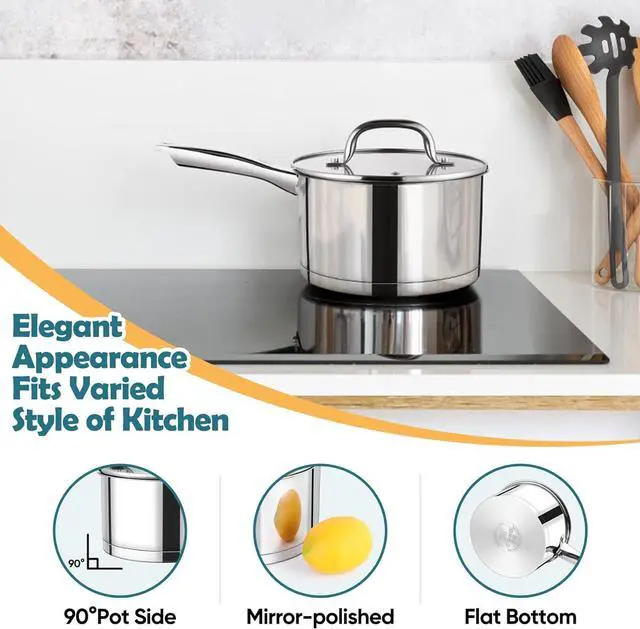 Alt view image 7 of 7 - P&P CHEF 3 Quart Saucepan with Lid, Stainless Steel Small Cooking Pot Induction Sauce Pan for Pasta Soup, Ergonomic Handle & Tri-ply Base, Dishwasher Safe