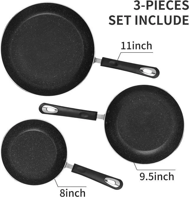 Alt view image 3 of 7 - Nonstick Frying Pan Set-3-Pieces Skillet Set Induction Compatible,8 Inch,9.5 Inch and 11 Inch