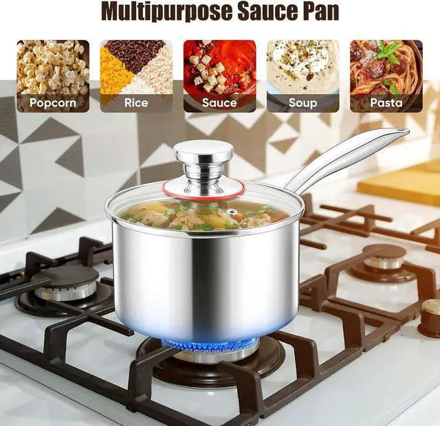 Alt view image 5 of 7 - E-far Stainless Steel Saucepan Set - 2Qt & 3 Qt, Triply Sauce Pan Pot with Lid for Cooking Pasta Warming Milk Boiling Water, Small Metal Cookware for Kitchen, Induction Ready & Heavy Duty
