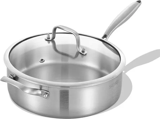 Main image of Inqibee 7 Quarts Tri-Ply Stainless Steel Sauté Pan with Lid,12 Inch Induction Deep Frying Pan, Large Skillet,Jumbo Cooker, Dishwasher and Oven Safe,Detachable Handle.