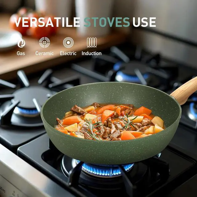 Alt view image 4 of 7 - MAISON ARTS 30 Piece Pots and Pans Set Non Stick, Kitchen Cookware & Bakeware Sets with Nonstick Granite Coating, Baking Tray, Frying Pan and Saucepan, Green