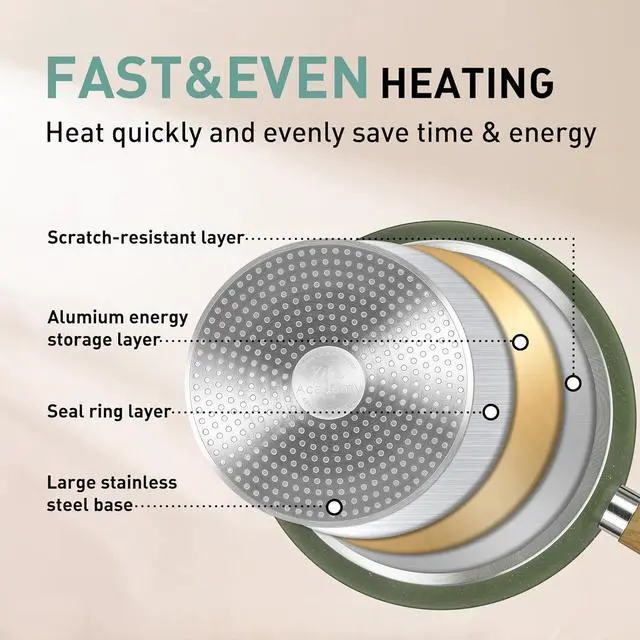 Alt view image 6 of 7 - MAISON ARTS 30 Piece Pots and Pans Set Non Stick, Kitchen Cookware & Bakeware Sets with Nonstick Granite Coating, Baking Tray, Frying Pan and Saucepan, Green