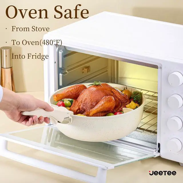 Alt view image 3 of 7 - JEETEE Pots and Pans Set Non Stick 19pcs, Kitchen Cookware Sets with Detachable Handle, Induction Nonstick Cookware Set with Removable Handle, Stackable RV Cookware, Oven Safe, PFOA Free, Beige