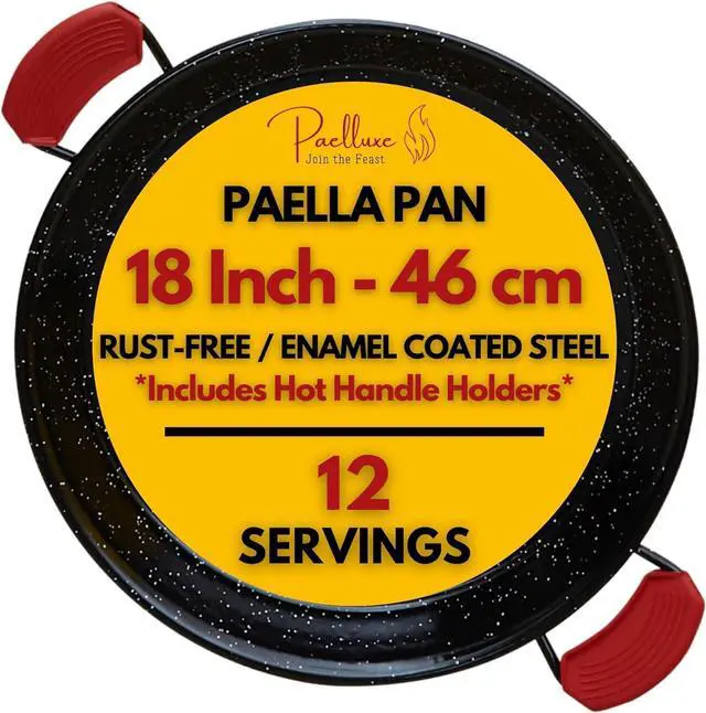 Main image of Paella Pan  Enamelled, No-Rust Steel Skillet  Perfect for Propane & Gas Burners  Indoor & Outdoor Cooking Cacerola Paellera Sarten  18 Inch, for 12 Servings