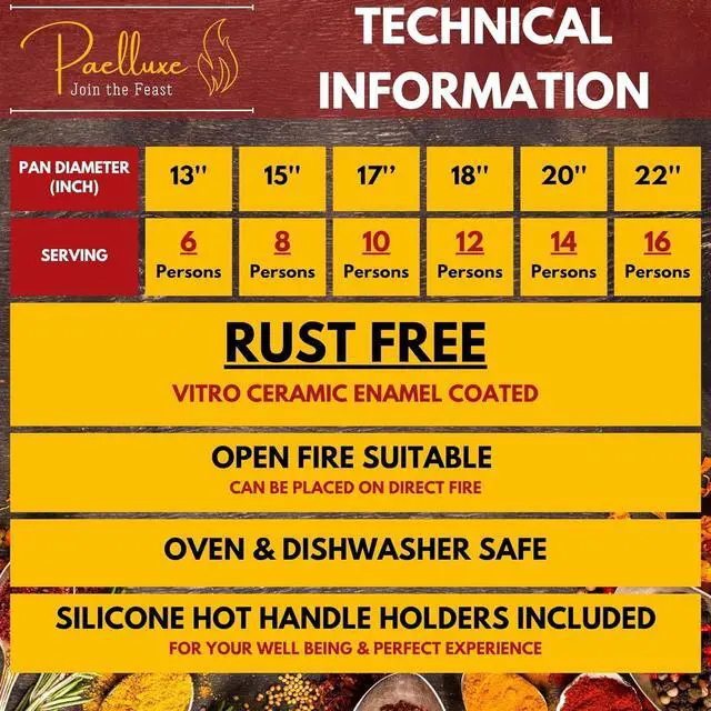 Alt view image 5 of 7 - Paella Pan  Enamelled, No-Rust Steel Skillet  Perfect for Propane & Gas Burners  Indoor & Outdoor Cooking Cacerola Paellera Sarten  18 Inch, for 12 Servings