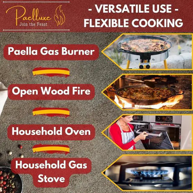Alt view image 6 of 7 - Paella Pan  Enamelled, No-Rust Steel Skillet  Perfect for Propane & Gas Burners  Indoor & Outdoor Cooking Cacerola Paellera Sarten  18 Inch, for 12 Servings