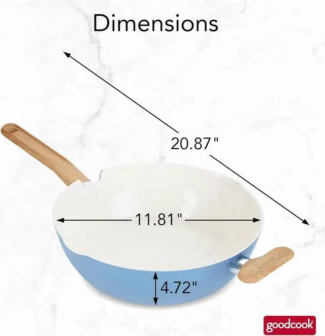 Alt view image 5 of 7 - GoodCook Healthy Ceramic Titanium-infused All-in-One Pan with Tempered Glass Lid, Steamer Basket, and Spatula, Light Blue  Induction Cookware, Nonstick Cooking Pan, Food Cooker and Steamer