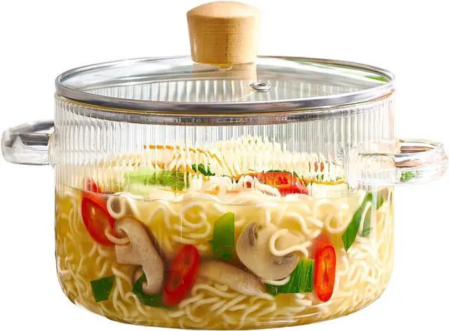 Main image of Glass Cooking Pot with Lid - 1.6L(54oz) Heat Resistant Borosilicate Glass Cookware Stovetop Pot Set - Paella Pan Simmer Pot with Cover Safe for Soup, Milk, Baby Food
