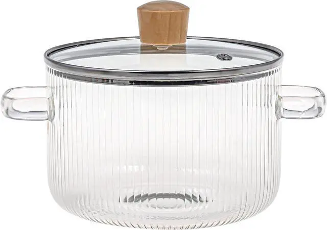 Alt view image 7 of 7 - Glass Cooking Pot with Lid - 1.6L(54oz) Heat Resistant Borosilicate Glass Cookware Stovetop Pot Set - Paella Pan Simmer Pot with Cover Safe for Soup, Milk, Baby Food