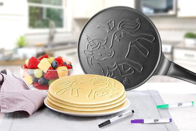 Alt view image 4 of 7 - CucinaPro Large 10" Unicorn Pancake Pan - Nonstick Skillet with Set of 6 Edible Food Markers for Decorating Pancakes, Aluminum, Electric and Gas Stovetop Compatible