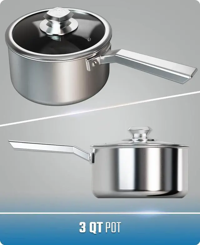 Alt view image 5 of 7 - DALSTRONG Non Stick Stockpot - 3 QT - The Oberon Series - ETERNA NonStick Pan Coating - 3-Ply Aluminum Core Cookware - Silver Cooking Pots and Pans - w/Lid & Pot Protector