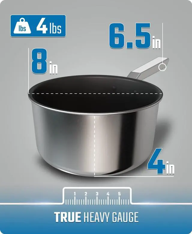 Alt view image 4 of 7 - DALSTRONG Non Stick Stockpot - 3 QT - The Oberon Series - ETERNA NonStick Pan Coating - 3-Ply Aluminum Core Cookware - Silver Cooking Pots and Pans - w/Lid & Pot Protector