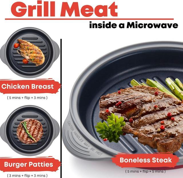 Alt view image 2 of 6 - MACONEE Microwave Grill Pan | Microwave Griller, Griddle & Crisper Pan with Lid for Grilling, Browning, and Crisping Foods Microwave Cookware for Grill Meat, Sandwich & Vegetable inside a Microwave