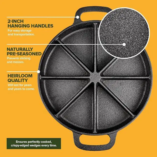 Alt view image 3 of 7 - Modern Innovations Classic Cast Iron Wedge Pan, Non-Stick Cornbread Skillet with Easy Transport Handles, 8 Slice Divided Cast Iron Baking Pan for Scones, Biscuits, Breads & Desserts