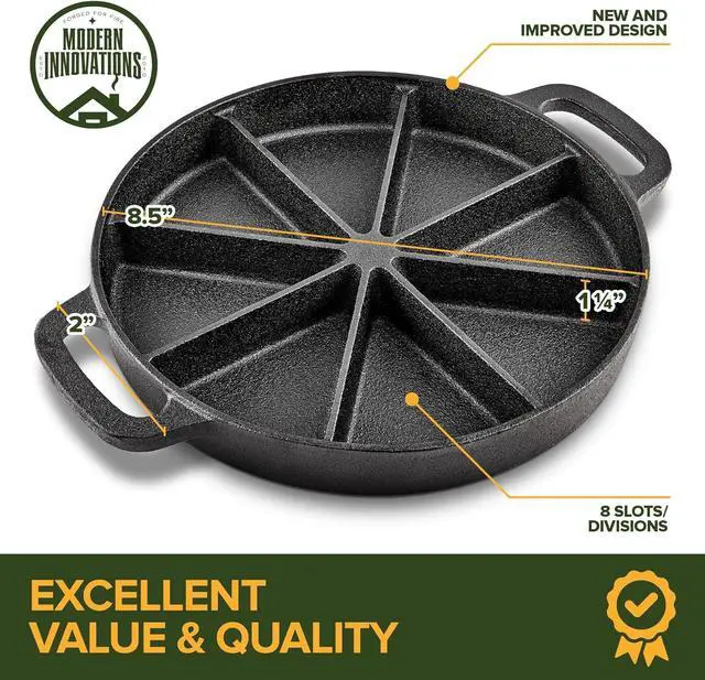 Alt view image 2 of 7 - Modern Innovations Classic Cast Iron Wedge Pan, Non-Stick Cornbread Skillet with Easy Transport Handles, 8 Slice Divided Cast Iron Baking Pan for Scones, Biscuits, Breads & Desserts