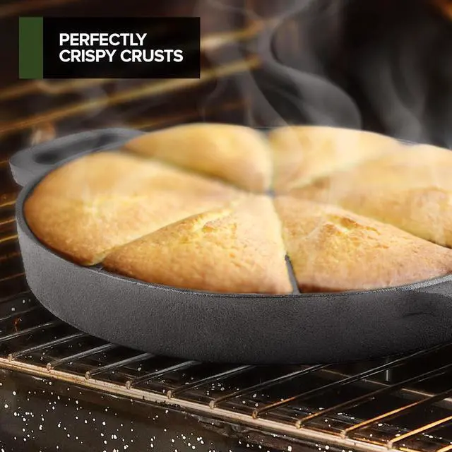Alt view image 6 of 7 - Modern Innovations Classic Cast Iron Wedge Pan, Non-Stick Cornbread Skillet with Easy Transport Handles, 8 Slice Divided Cast Iron Baking Pan for Scones, Biscuits, Breads & Desserts